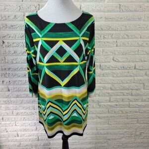 Style & Co Women's PXL Green Geometric Long Sleeve Pullover Tunic Top GEO185E